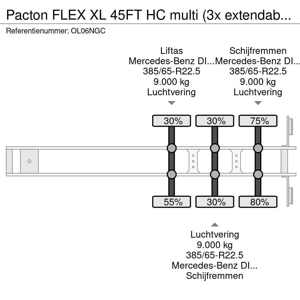 Pacton FLEX XL 45FT HC multi (3x extendable), liftaxle, M Containerframe semi-trailers