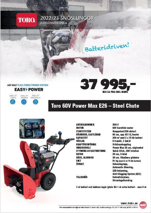 Toro Power Max E26 Batteridriven 2-stegs snöslunga Snow throwers