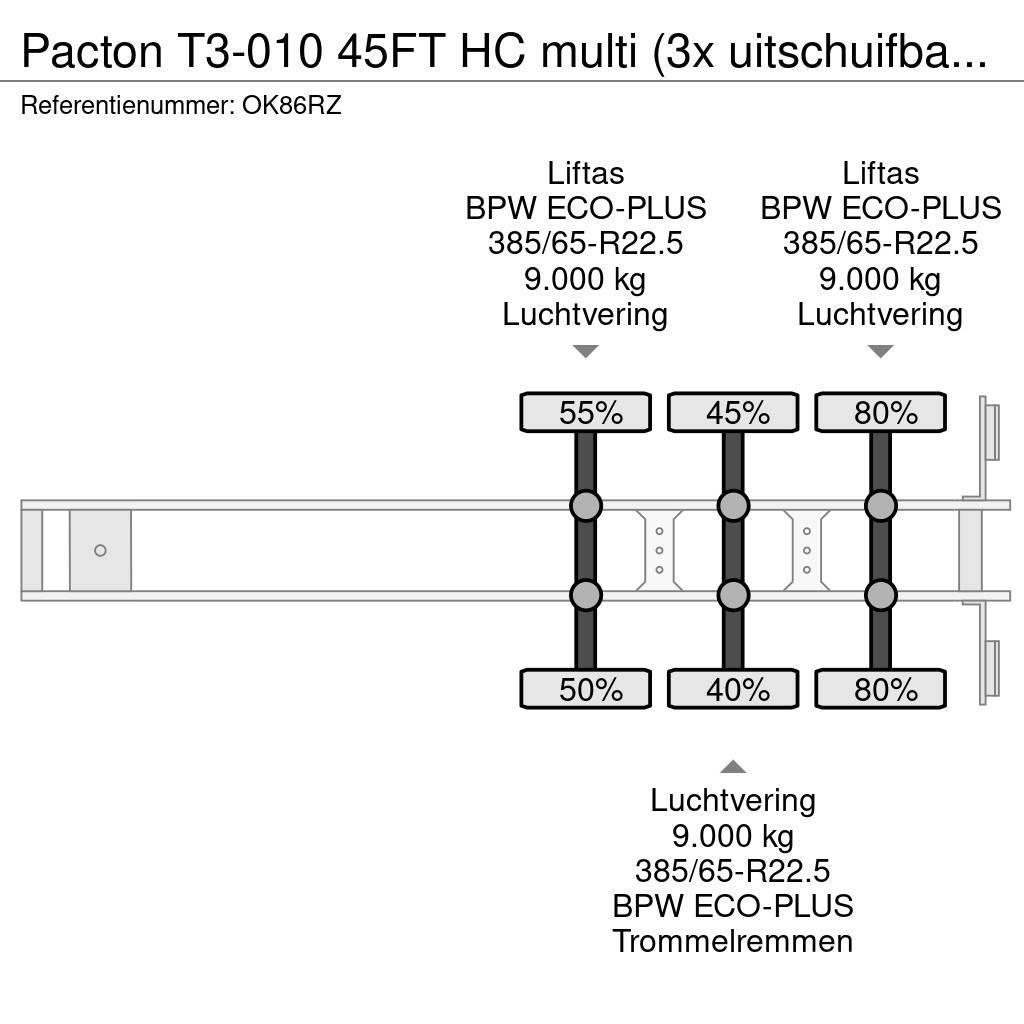 Pacton T3-010 45FT HC multi (3x uitschuifbaar), 2x liftas Containerframe semi-trailers