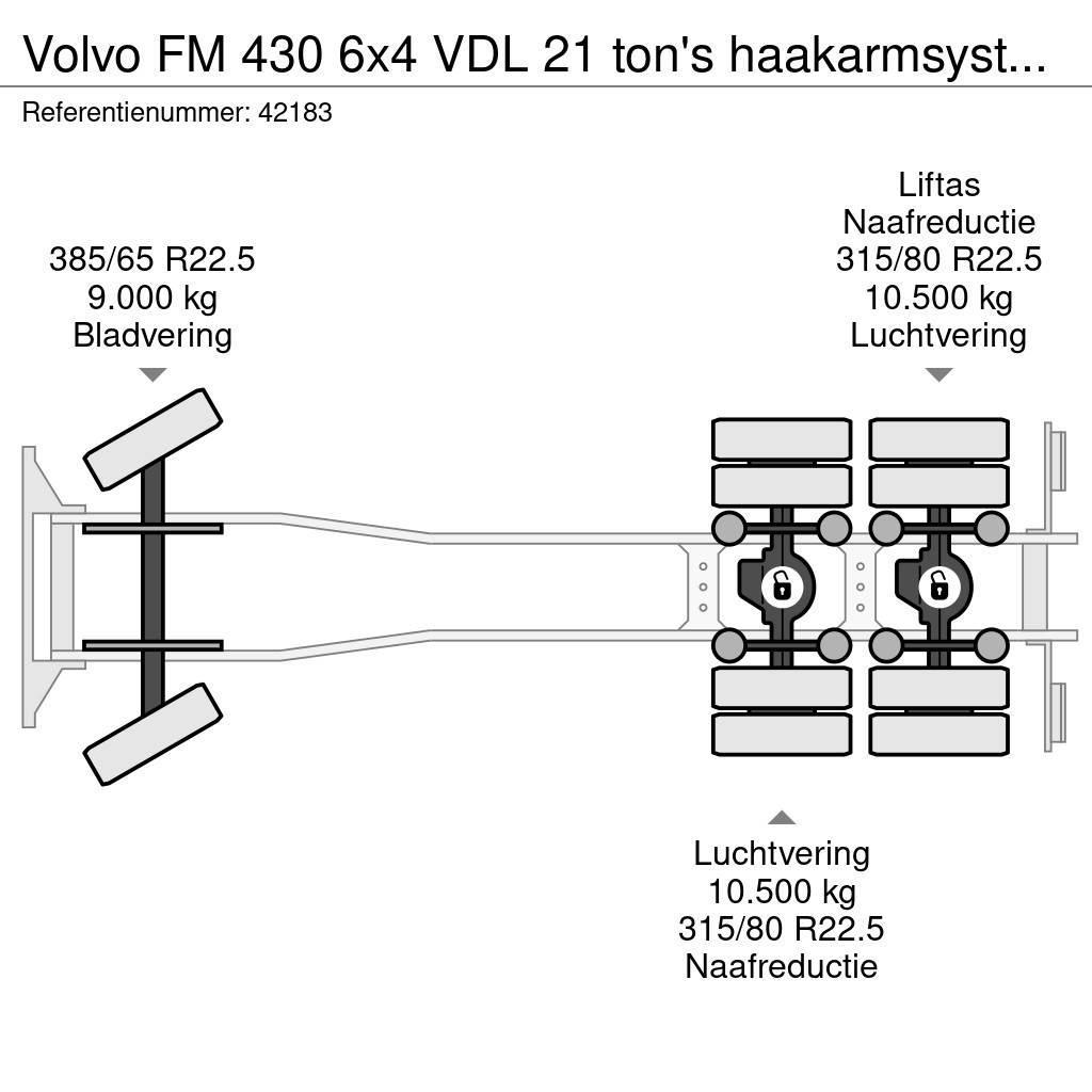 Volvo FM 430 6x4 VDL 21 ton's haakarmsysteem + Hefbare a Hook lift trucks