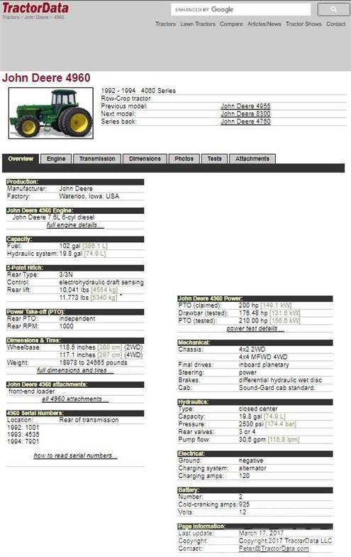 John Deere 4960 Tractors