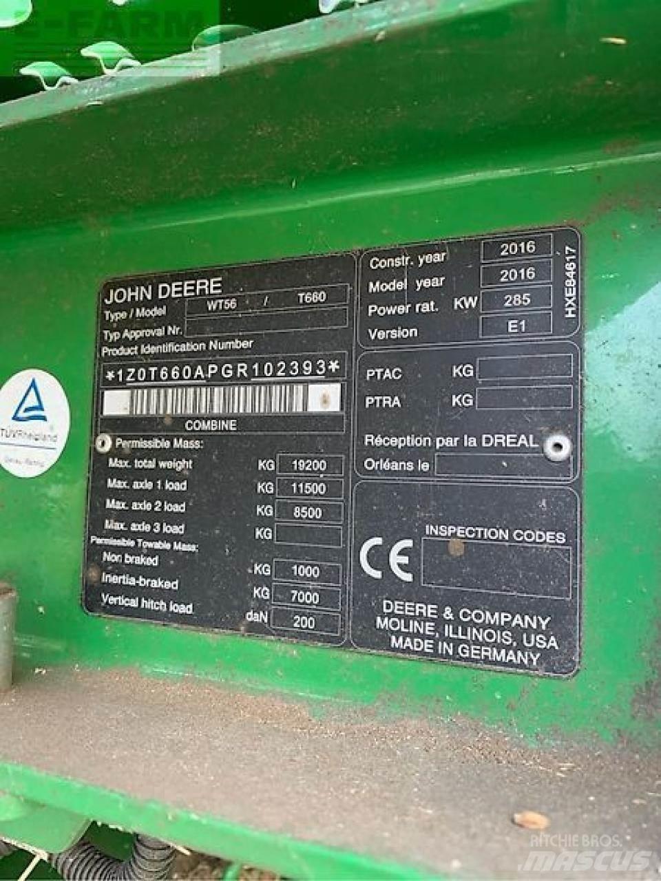 John Deere t660 Cosechadoras combinadas