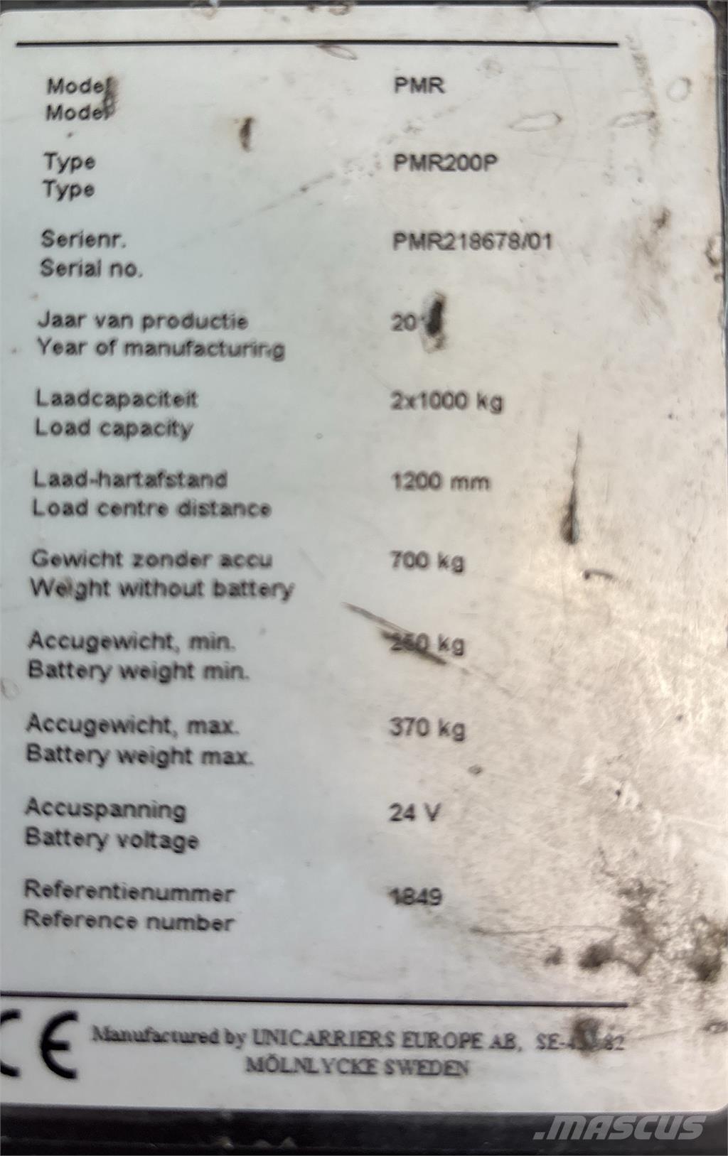 UniCarriers PMR200 Plataforma con motor