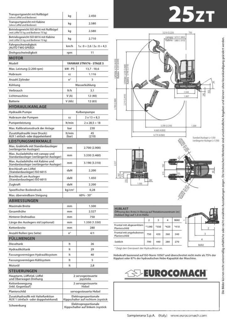 Eurocomach 25ZT 2,5 Mini excavadoras < 7t
