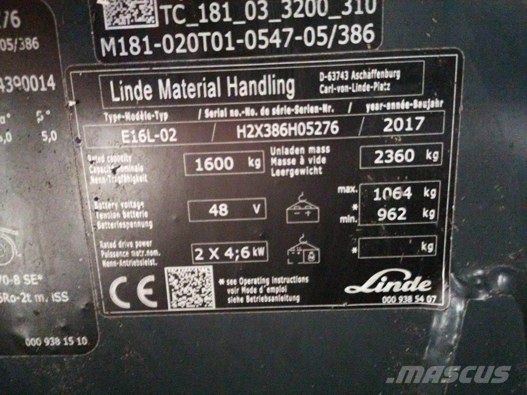 Linde E16L-02 Carretillas de horquilla eléctrica