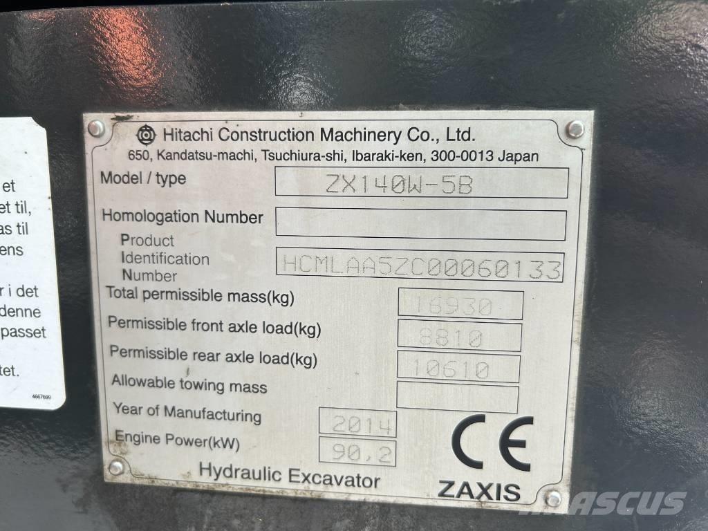 Hitachi ZX140W-5B Excavadoras de ruedas