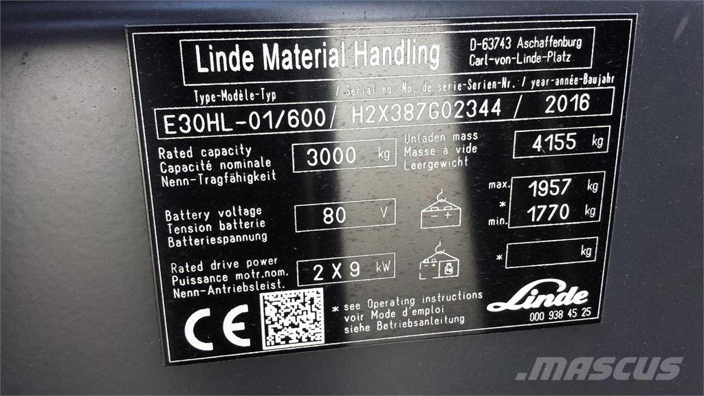 Linde E30/600HL Carretillas de horquilla eléctrica