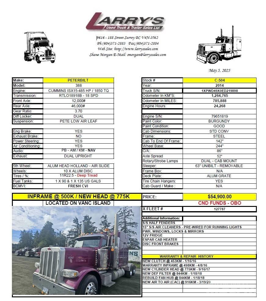Peterbilt 388 Cabezas tractoras