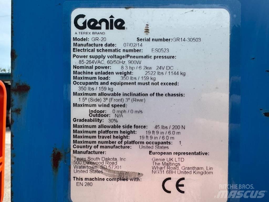 Genie GR 20 Ascensores de personal y montacargas de acceso