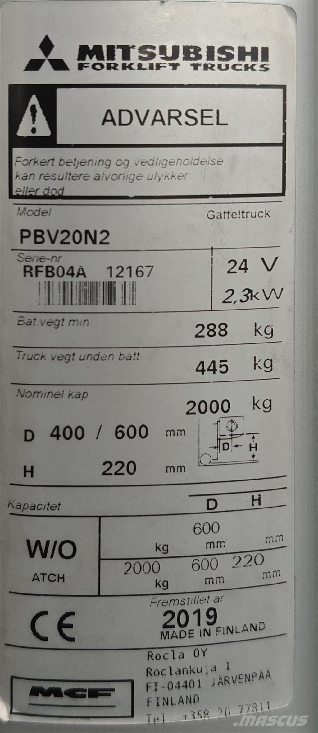 Mitsubishi PBV20N2 Plataforma con motor
