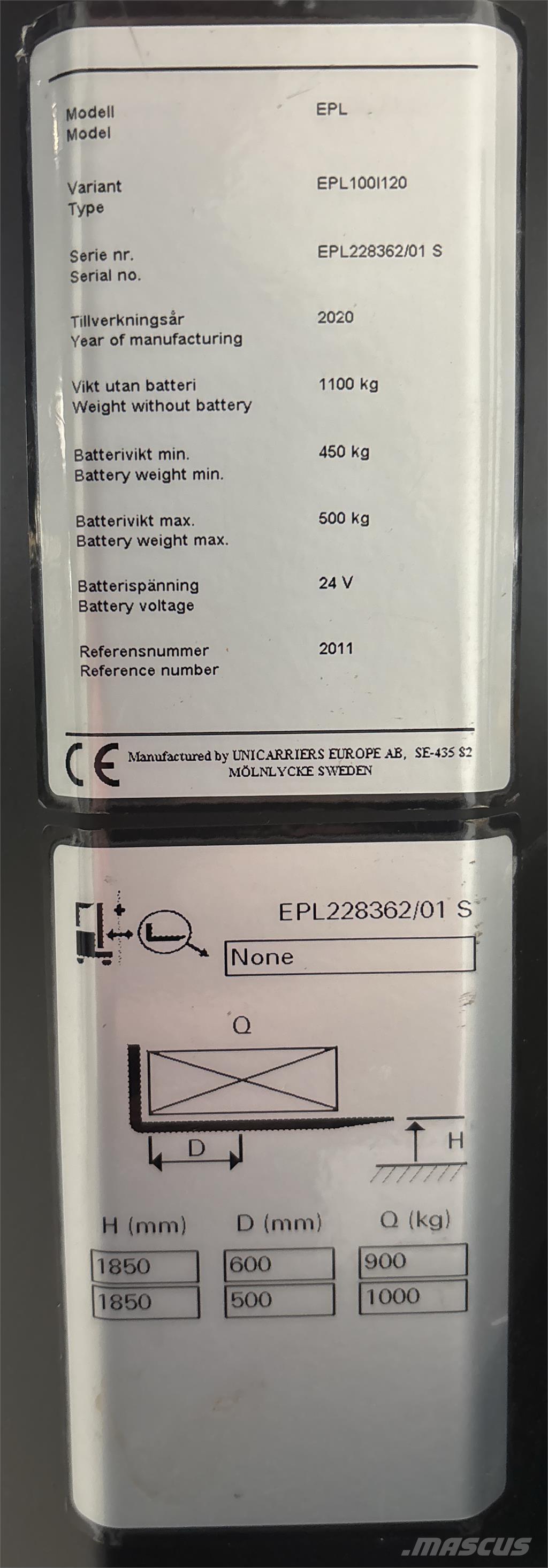 UniCarriers EPL100 Recogepedidos de baja altura