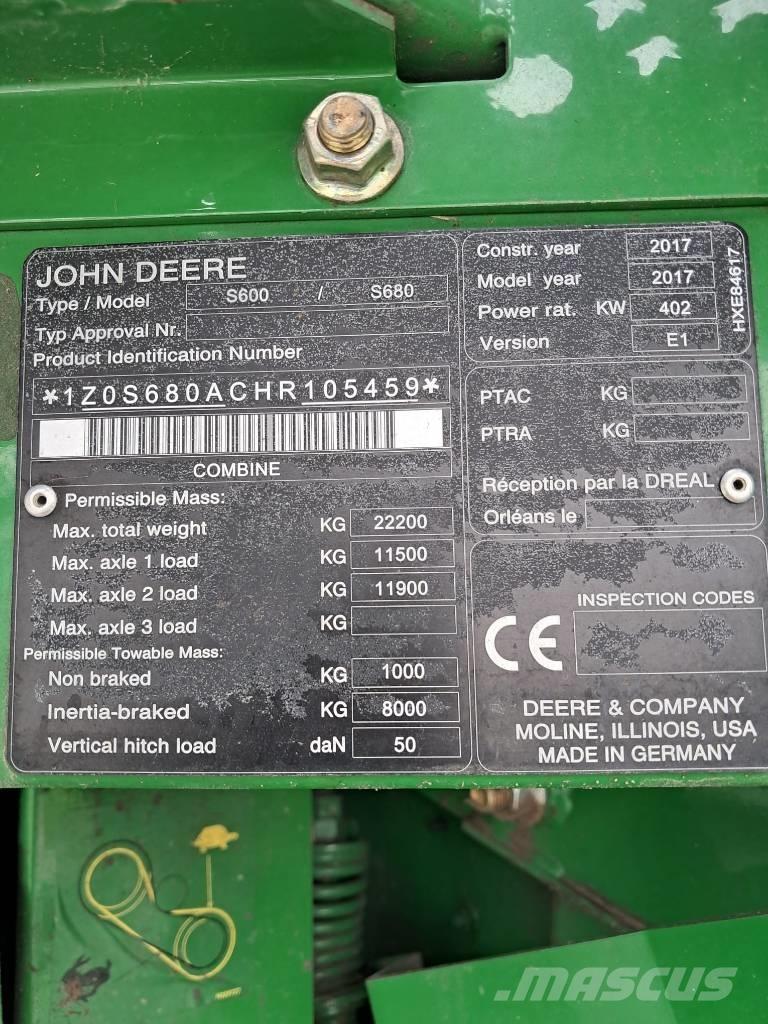 John Deere S 680 i Cosechadoras combinadas