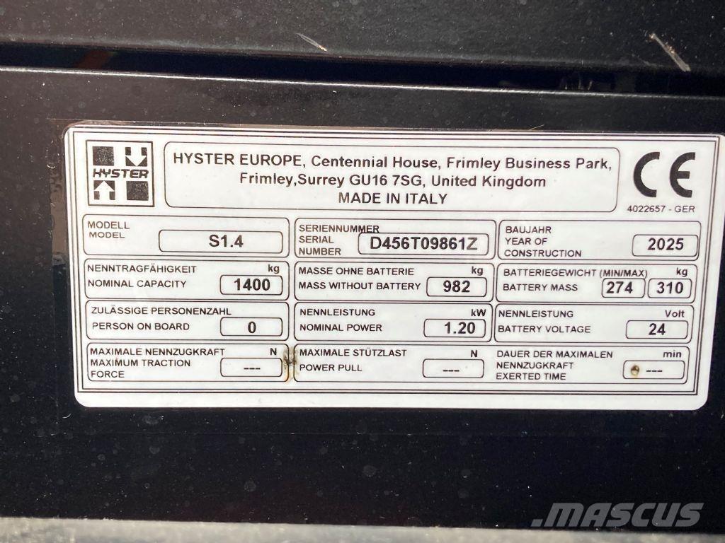 Hyster S 1.4 Apiladores eléctricos