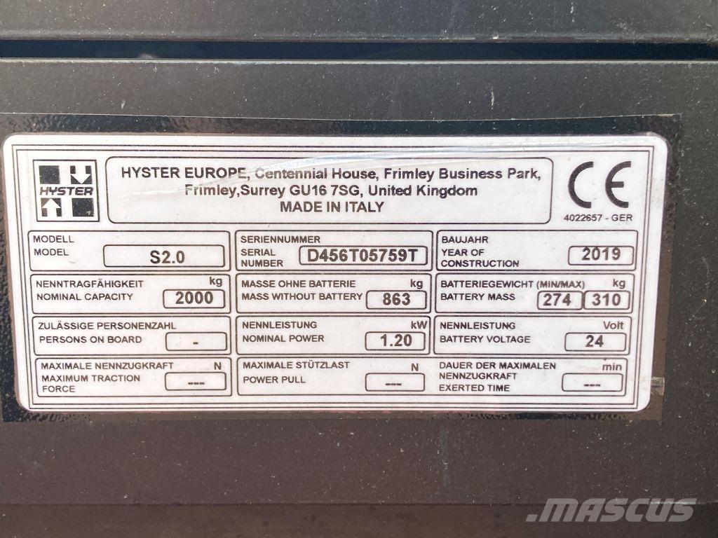 Hyster S 2.0 Apiladores eléctricos