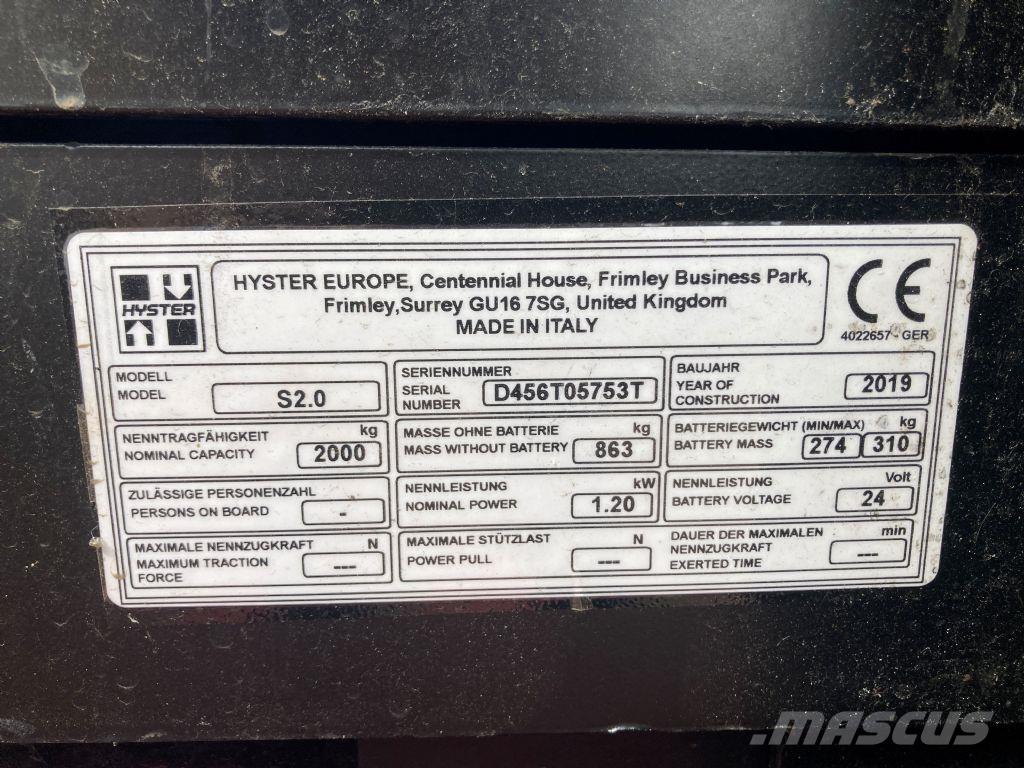 Hyster S 2.0 Apiladores eléctricos