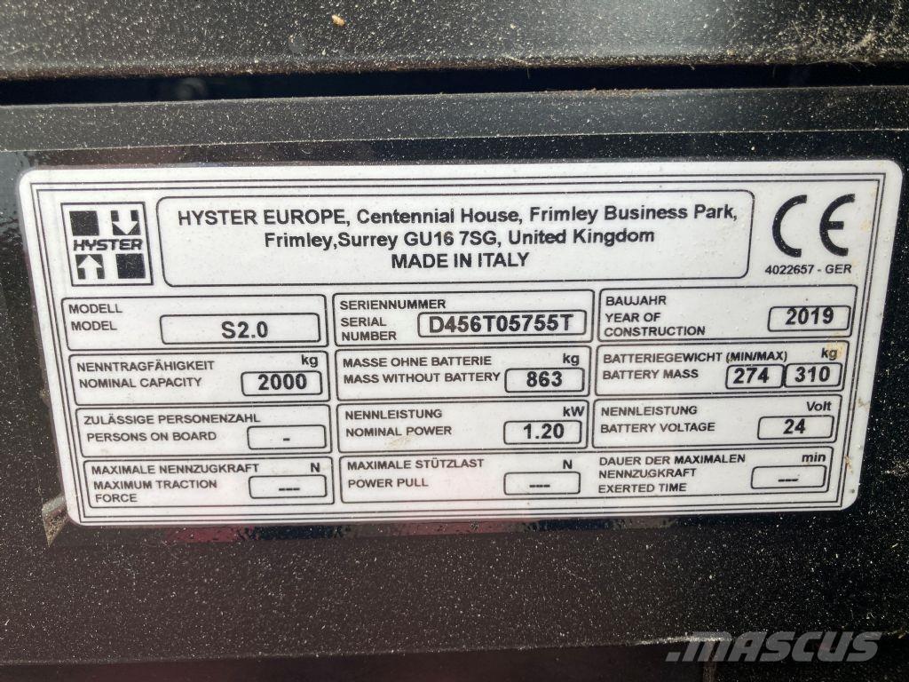 Hyster S 2.0 Apiladores eléctricos