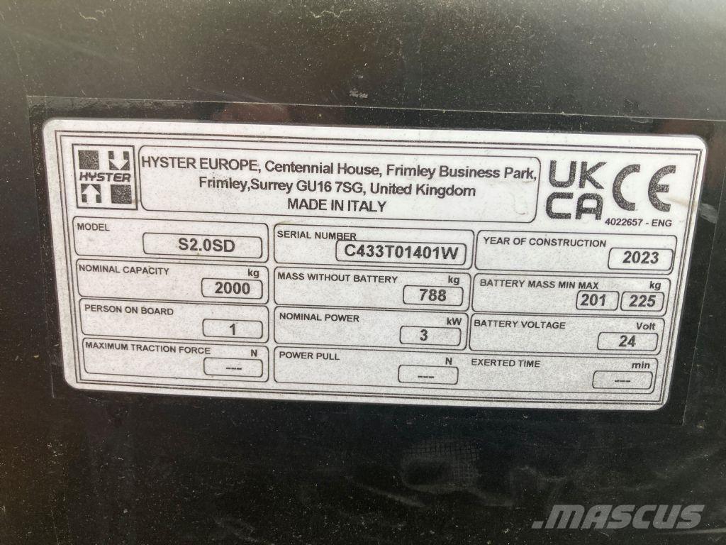 Hyster S 2.0SD Apiladores eléctricos