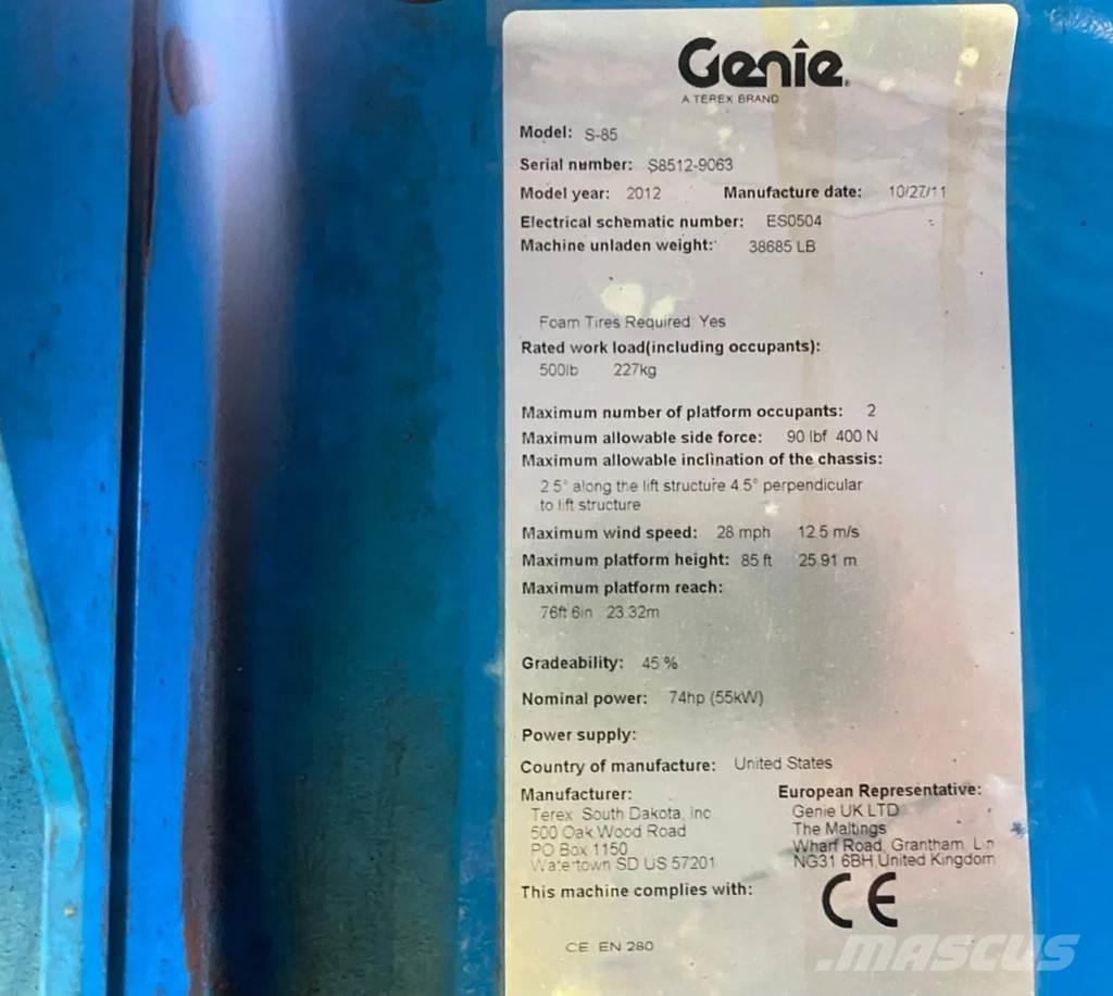 Genie S-85 Plataformas de trabajo telescópica