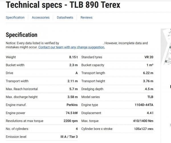 Terex TLB 890 Retrocargadoras