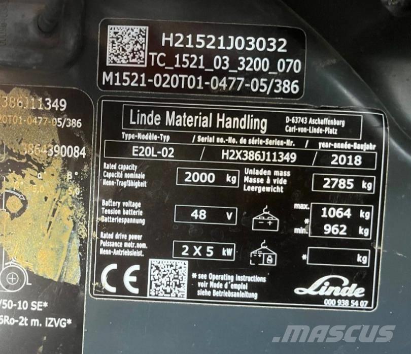Linde E20L-02-386 Carretillas de horquilla eléctrica