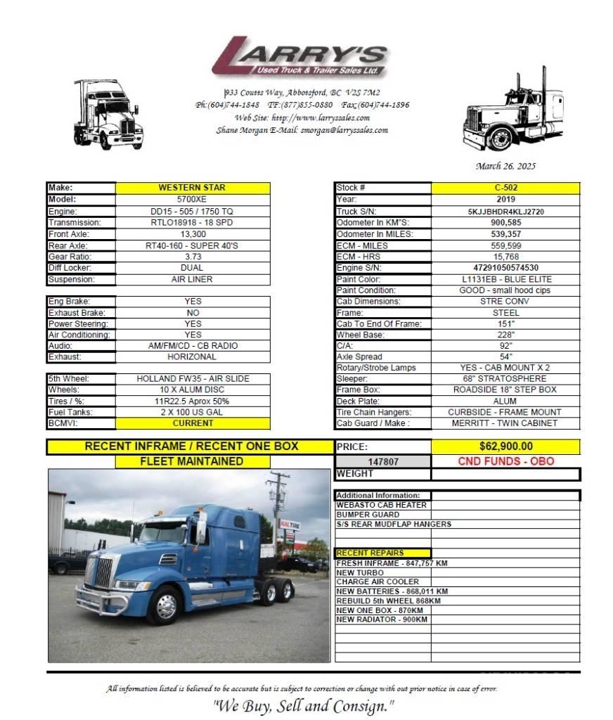 Western Star 5700 XE Cabezas tractoras