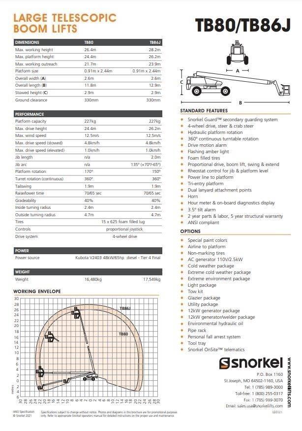 Snorkel TB80 Plataformas de trabajo telescópica