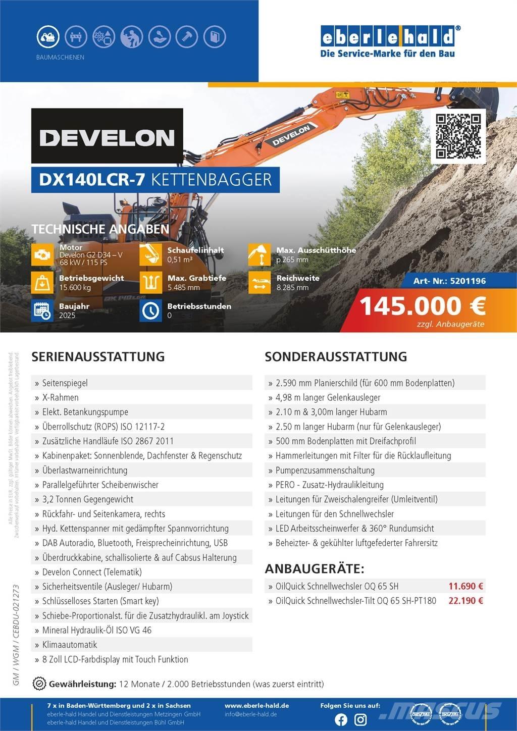 Develon DX140LCR-7 Excavadoras de cadenas