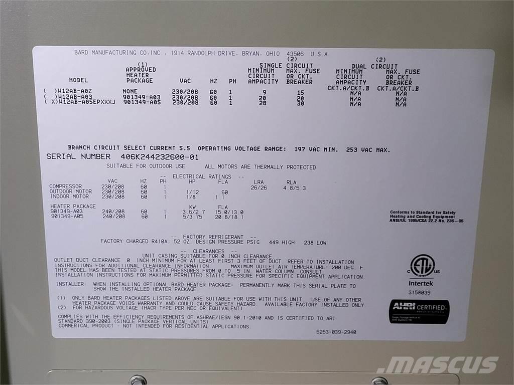  BARD W12AB-A05EPXXXJ Equipos de fundido