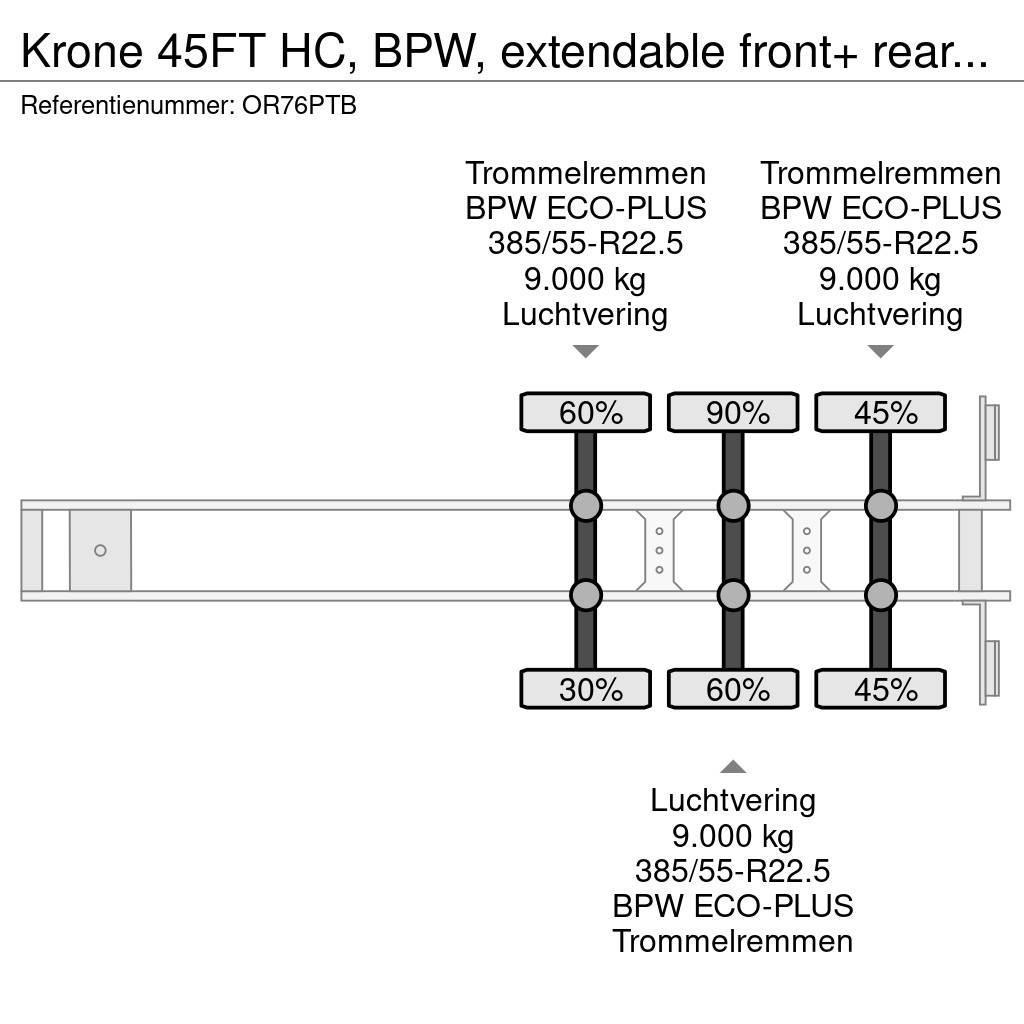 Krone 45FT HC, BPW, extendable front+ rear+ bumper, NL-c Semirremolques portacontenedores