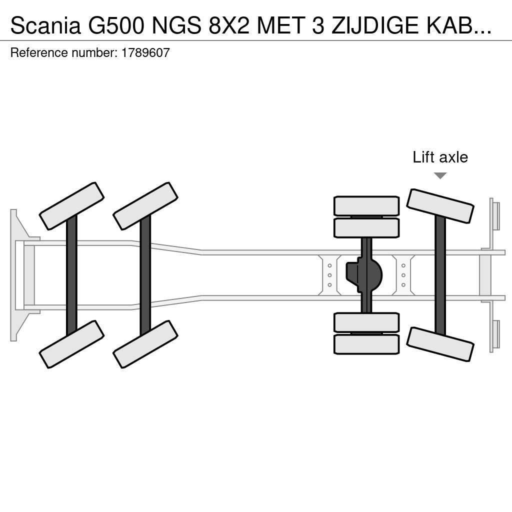 Scania G500 NGS 8X2 MET 3 ZIJDIGE KABELSYSTEEM + HIAB 362 Crane trucks