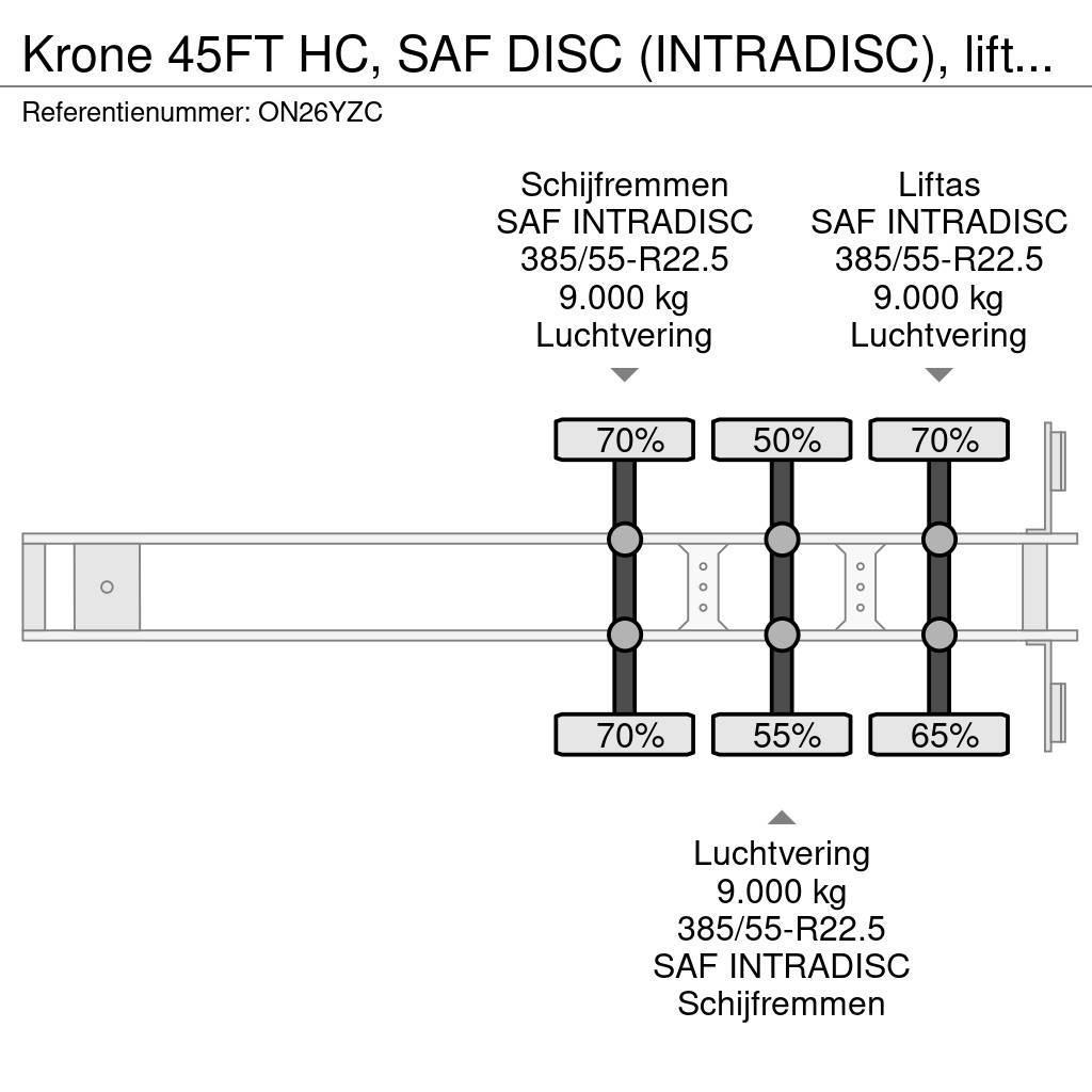 Krone 45FT HC, SAF DISC (INTRADISC), liftaxle (on 3rd ax Semirremolques portacontenedores
