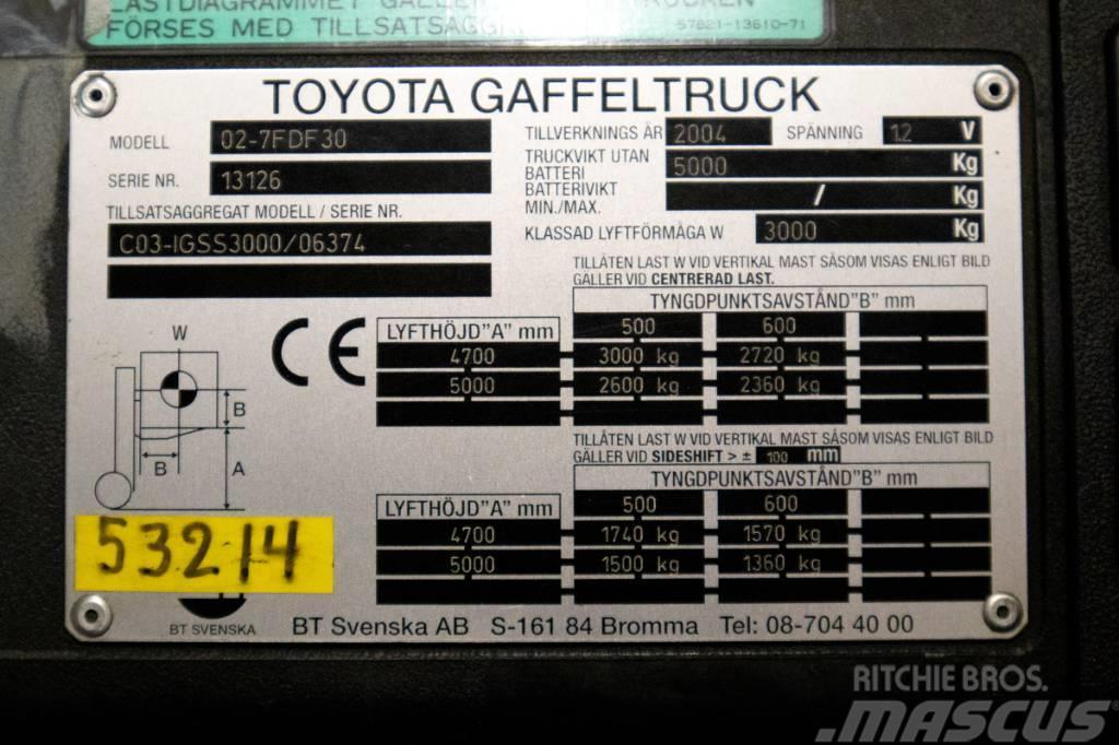 Toyota 7FDF30, 3-tons dieselmotviktstruck med 5m lyftöjd Carretillas diesel