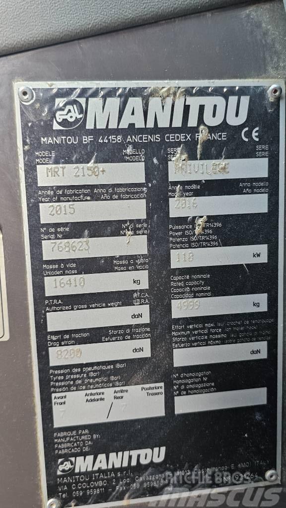 Manitou MRT 2150 Plus Privilege Carretillas telescópicas
