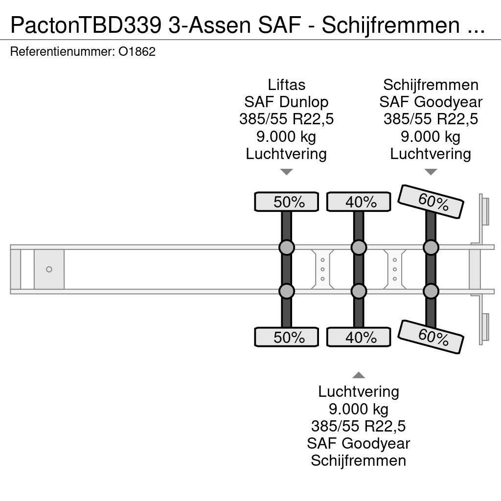 Pacton TBD339 3-Assen SAF - Schijfremmen - Lift-As - Stuu Semirremolques con caja de lona