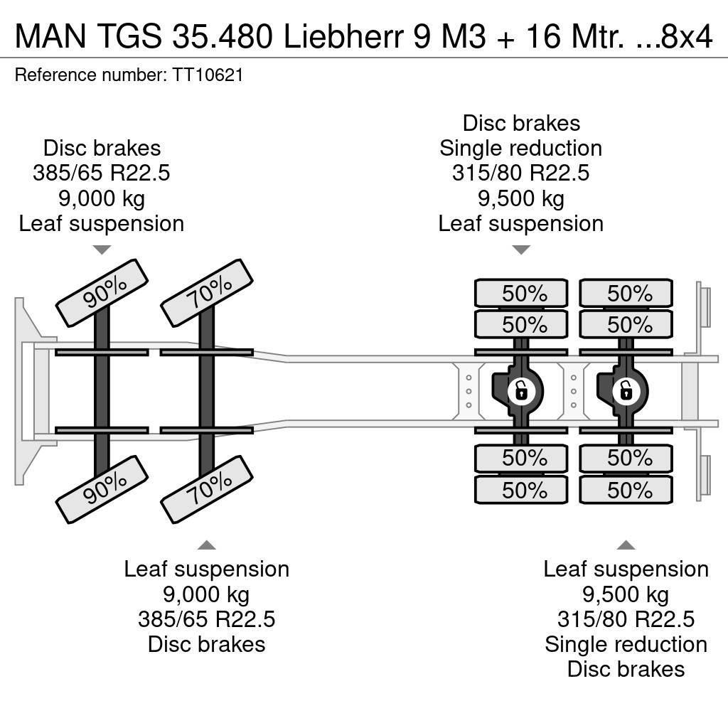 MAN TGS 35.480 Liebherr 9 M3 + 16 Mtr. Belt/Band/Förde Camiones hormigonera