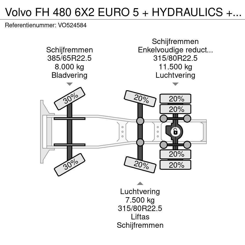 Volvo FH 480 6X2 EURO 5 + HYDRAULICS + STEERING AXLE Cabezas tractoras