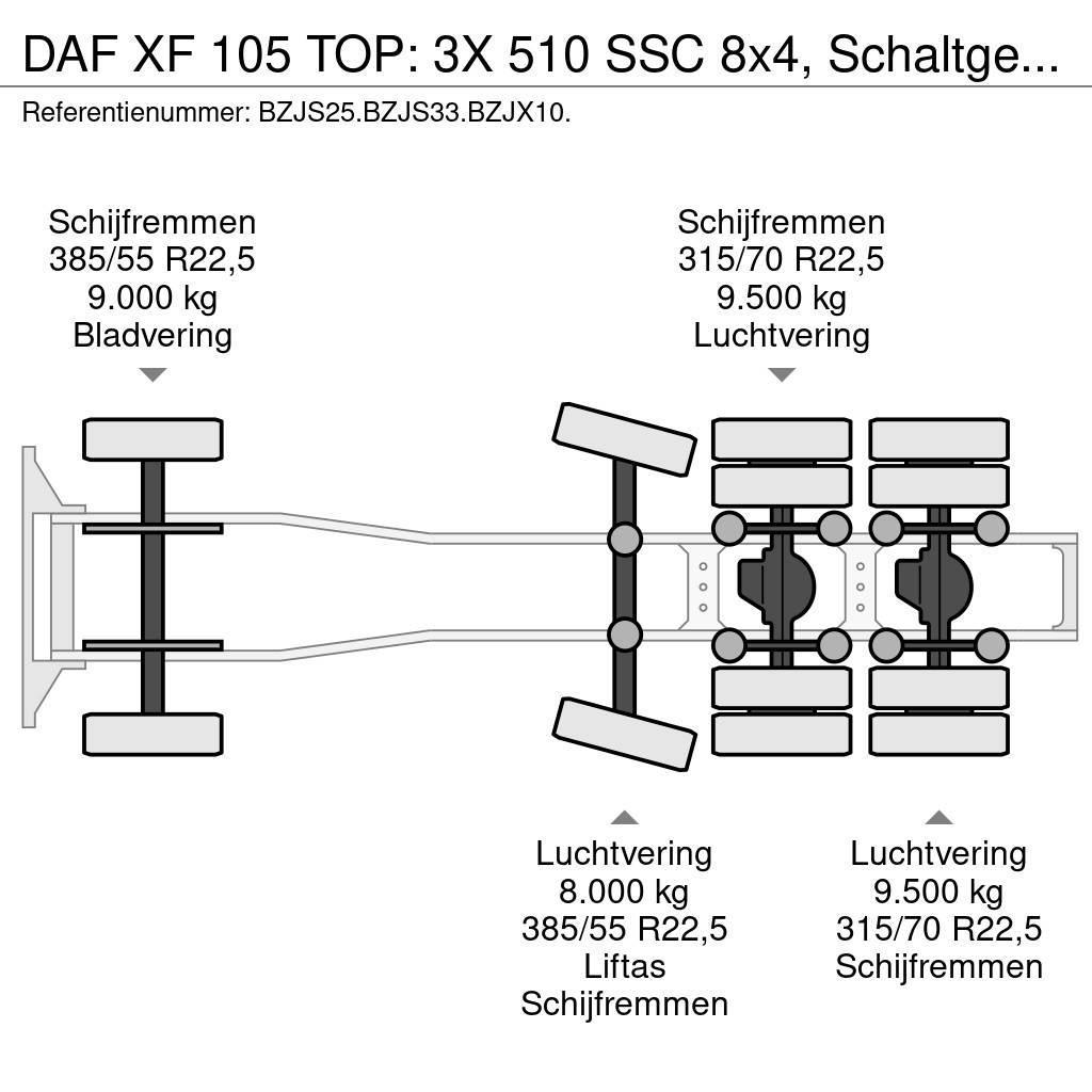 DAF XF 105 TOP: 3X 510 SSC 8x4, Schaltgetriebe, RETARD Cabezas tractoras