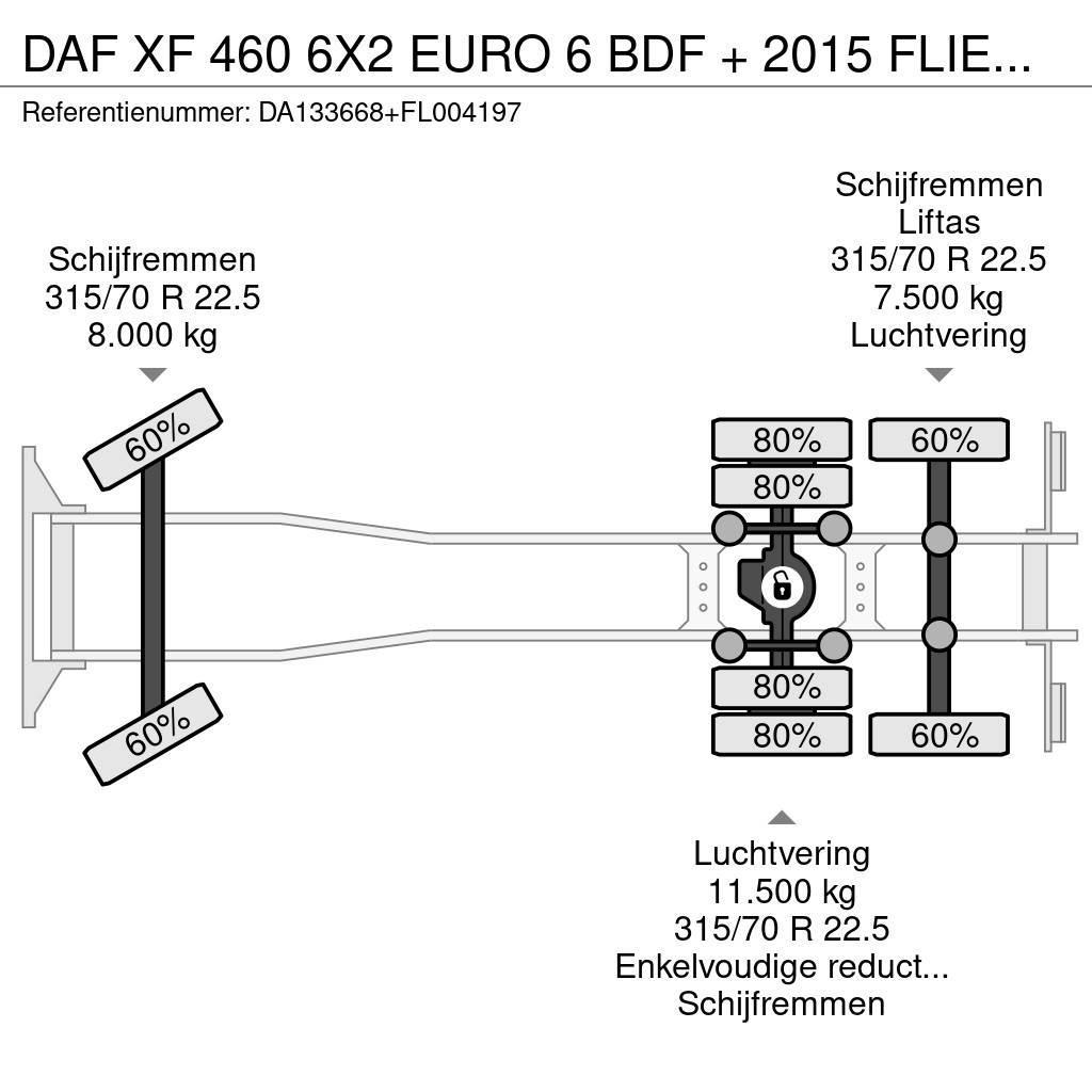 DAF XF 460 6X2 EURO 6 BDF + 2015 FLIEGL 2 AXLE Camiones con gancho