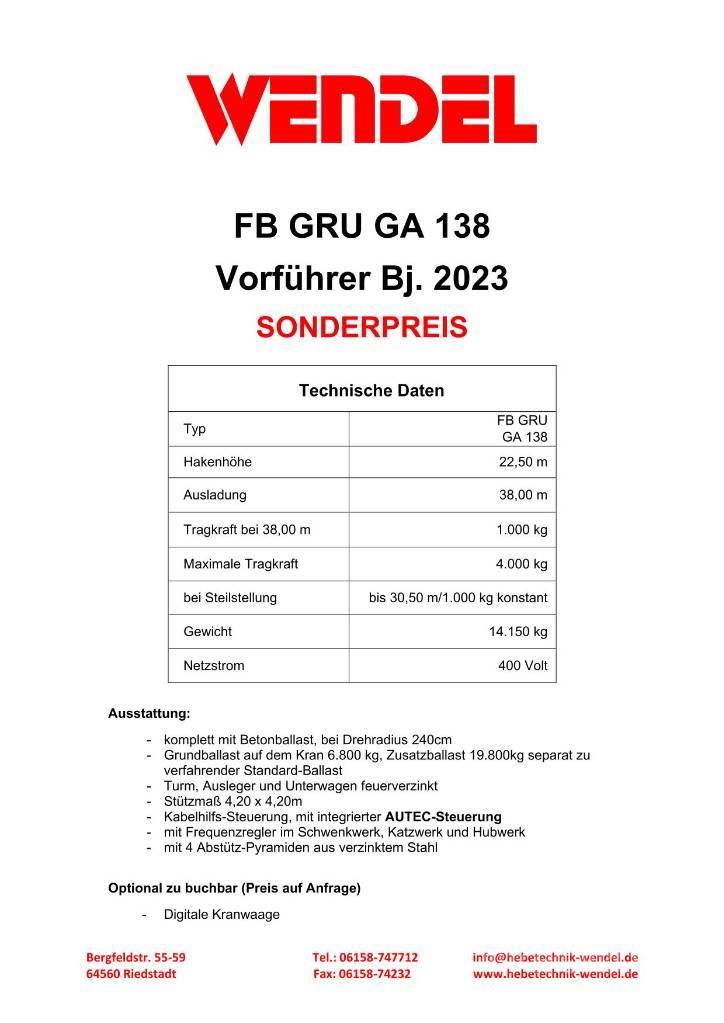 FB GRU GA 138 - Turmdrehkran - Baukran - Kran Grúas torre