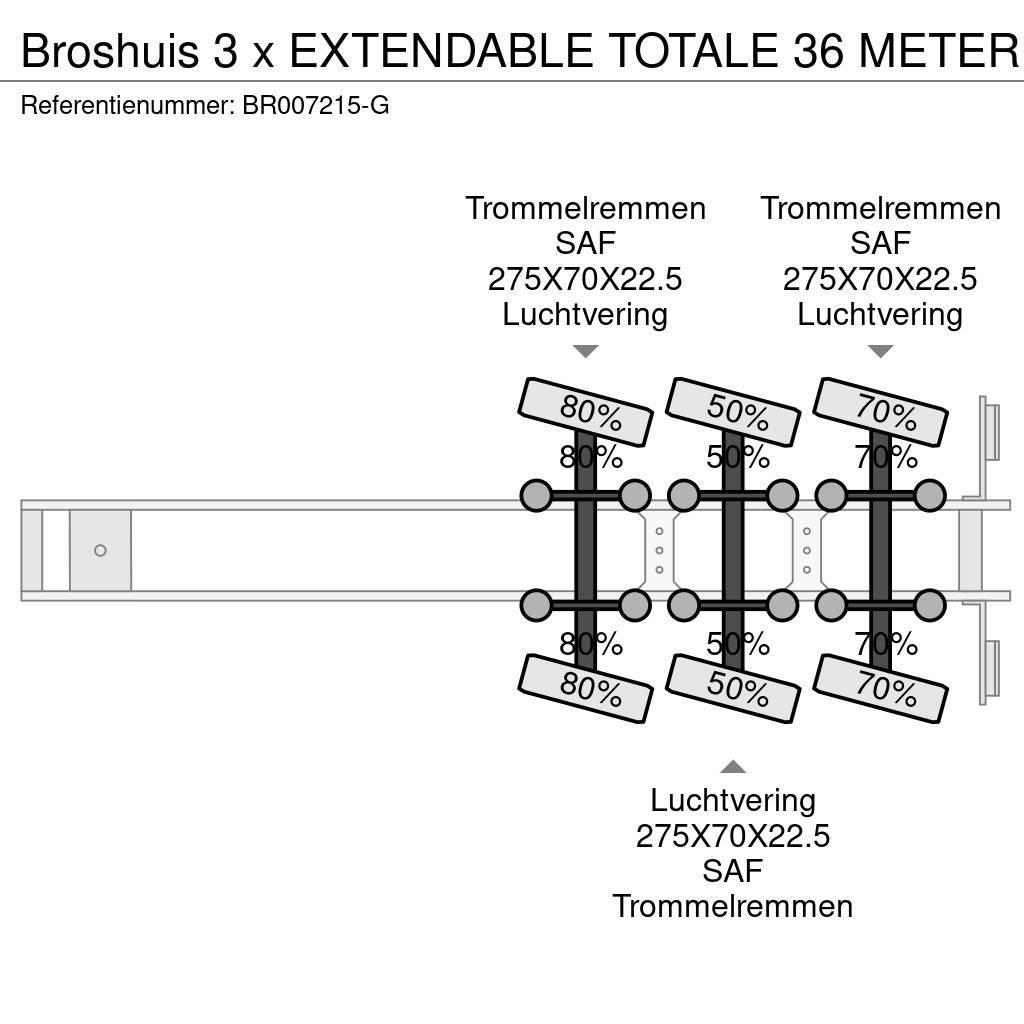 Broshuis 3 x EXTENDABLE TOTALE 36 METER Semirremolques de plataformas planas/laterales abatibles