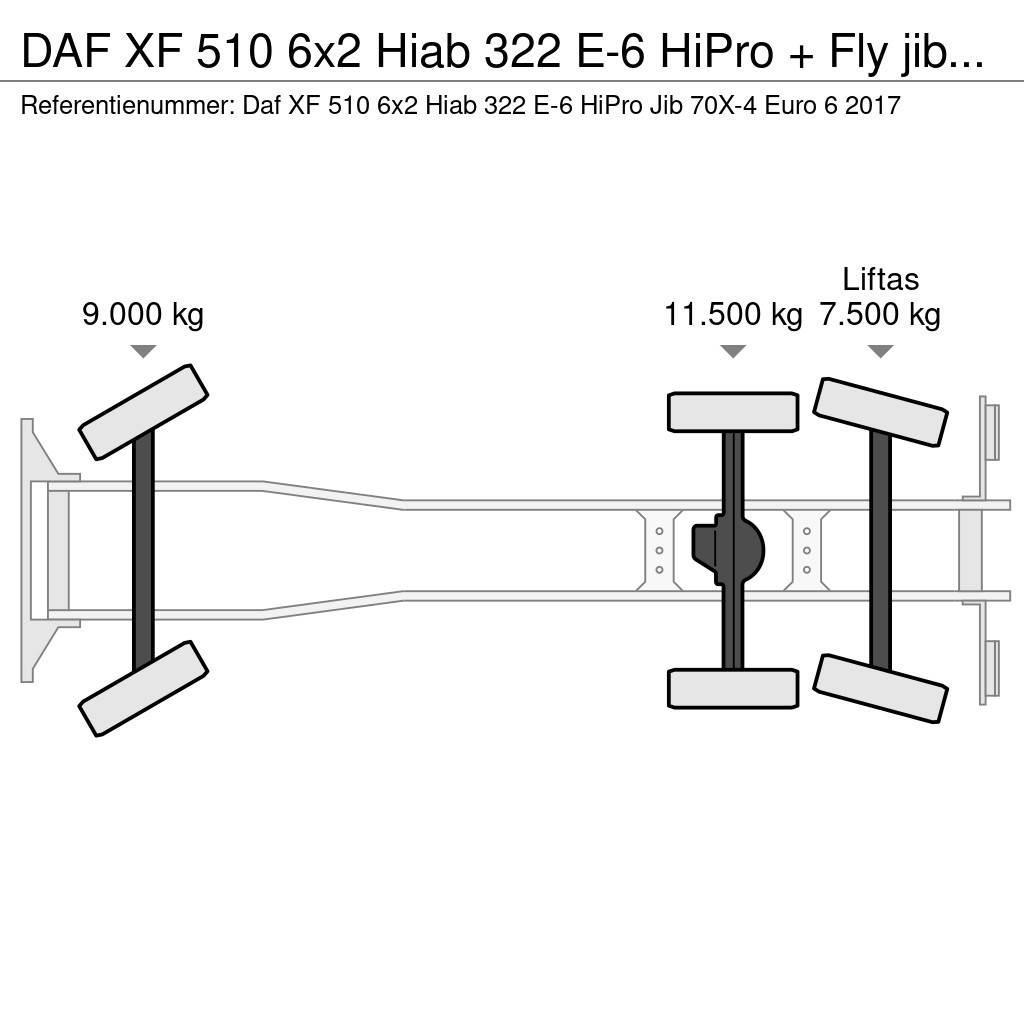 DAF XF 510 6x2 Hiab 322 E-6 HiPro + Fly jib Euro 6 Grúas todo terreno