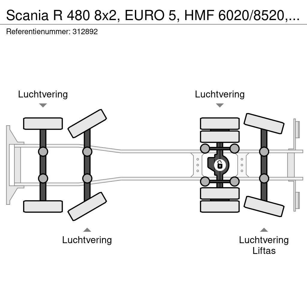 Scania R 480 8x2, EURO 5, HMF 6020/8520, Remote, Standair Camiones plataforma