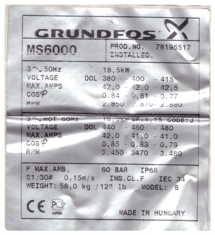 Grundfos SP60/11 - 25 HK Otros componentes