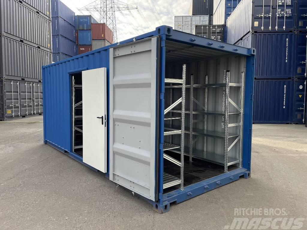  20' Lagercontainer mit Regalen, Licht, Seitentür Contenedores de almacenamiento