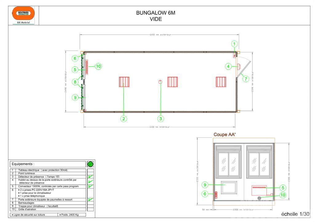  Bungalow 6 m Bureau vide Caseta de obra