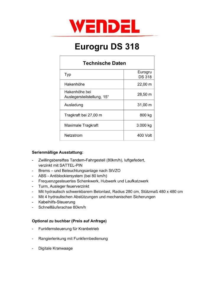 Eurogru DS 318 Schnellbaukran, Zimmermannkran, Kran Grúas automontantes