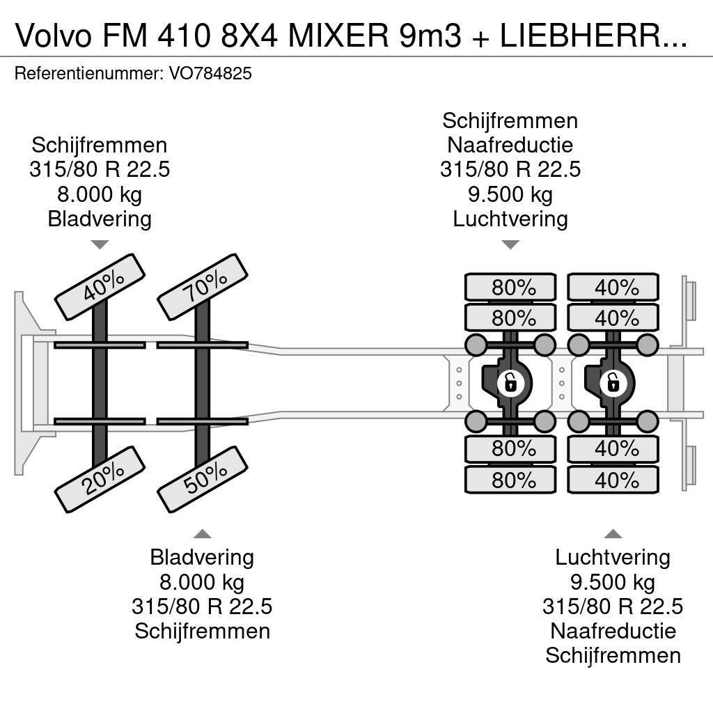 Volvo FM 410 8X4 MIXER 9m3 + LIEBHERR CONVEYOR BELT Camiones hormigonera