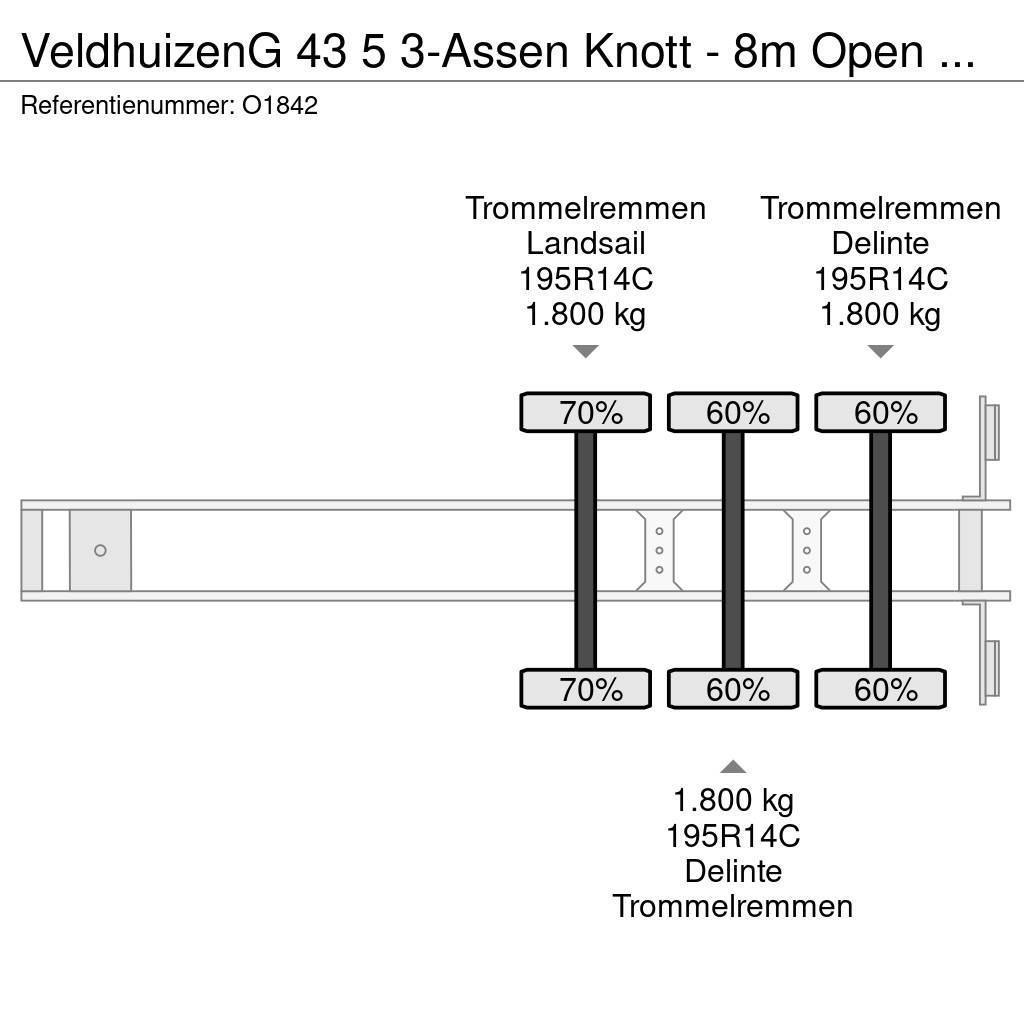 Veldhuizen G 43 5 3-Assen Knott - 8m Open Laadbak - Gegalvani Semirremolques de plataformas planas/laterales abatibles