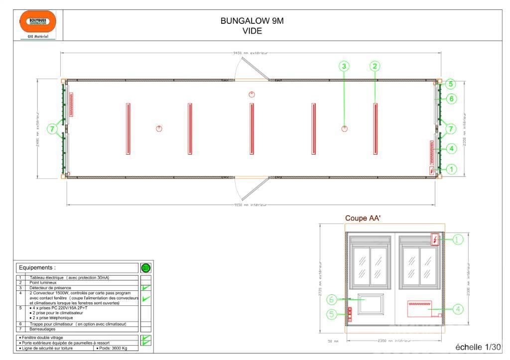  Bungalow 9 m Bureau vide Caseta de obra