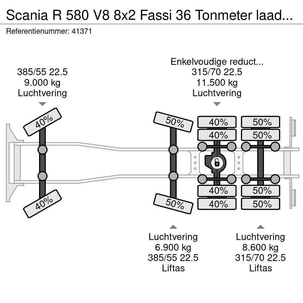 Scania R 580 V8 8x2 Fassi 36 Tonmeter laadkraan + Fly jib Grúas todo terreno